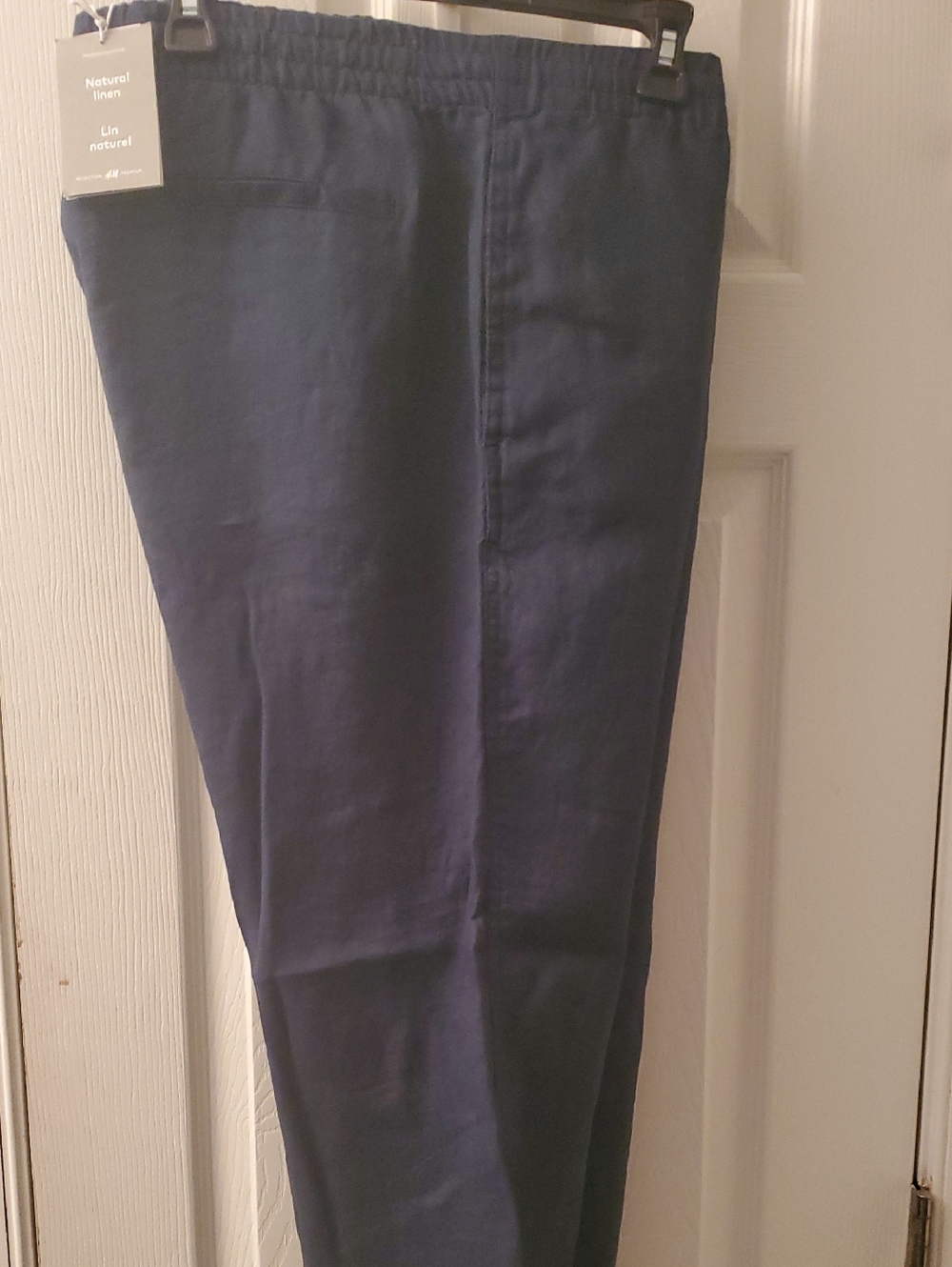 H&M Navy Elastic Waist Natural Linen Pants